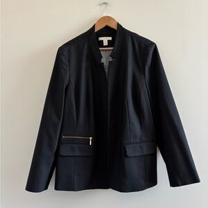 Chico’s Blazer Black Pockets Zipper Lined Stretch Womens 16 Office Career NWOT